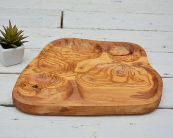 Natural Edge Rustic Wooden Kitchen Serving Bowl 11.4 X 10 X 0.85 Inches, Wedding Gift, Exotic Bowl Four section Plate 07