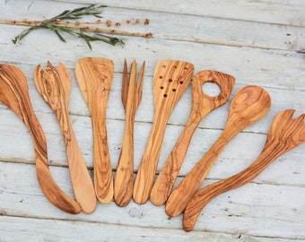 Olive Wood Utensils | Wooden Kitchen Utensils | Multi model Spoon Set