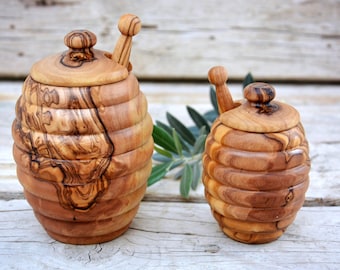 Bee Hive Shape Honey Jar, Honey Pot, Wooden Honey Holder Keeper Container, Wedding Gift