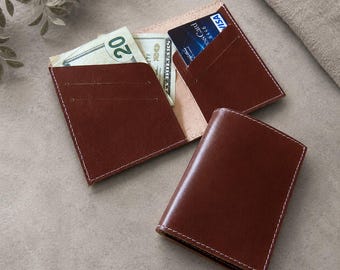 Portefeuille en cuir pour homme, portefeuille fin à deux volets, portefeuille minimaliste en cuir pleine fleur, portefeuille de poche avant, porte-cartes fin en cuir
