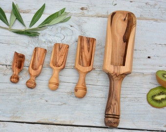 Small Salt Scoop Set of 5, Wooden Measuring Coffee Scoop Set, Kitchen Utensils Tools