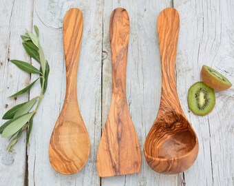 Set of 3 Utensils : 1 Spatula, 1 Ladle, 1 Spoon  / Wooden Kitchen Utensil set