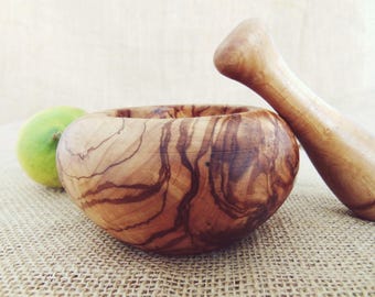 Hand Carved Olive Wood Mortar and Pestle: Rustic Herb Grinder (4 Inch)