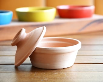 Handmade Ceramic Small Tureen, Natural Terracotta Clay Bowl With A Lid, Unpainted Traditional Pottery Tureen