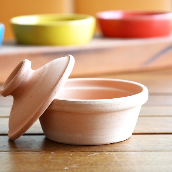 Handmade Ceramic Small Tureen, Natural Terracotta Clay Bowl With A Lid, Unpainted Traditional Pottery Tureen