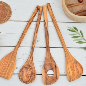 Handmade Olive Wood Utensil Set: Tunisian Kitchen Serving Spoons