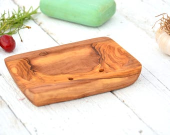 Olive Wood Soap Dish: Handcrafted Curved Holder, Water-Channeling Design