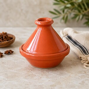 Terracotta Orange Mini Tagine Bowl, Handmade Ceramic Spice Server with Lid, Moroccan Olive Dish, Rustic Tapas Bowl