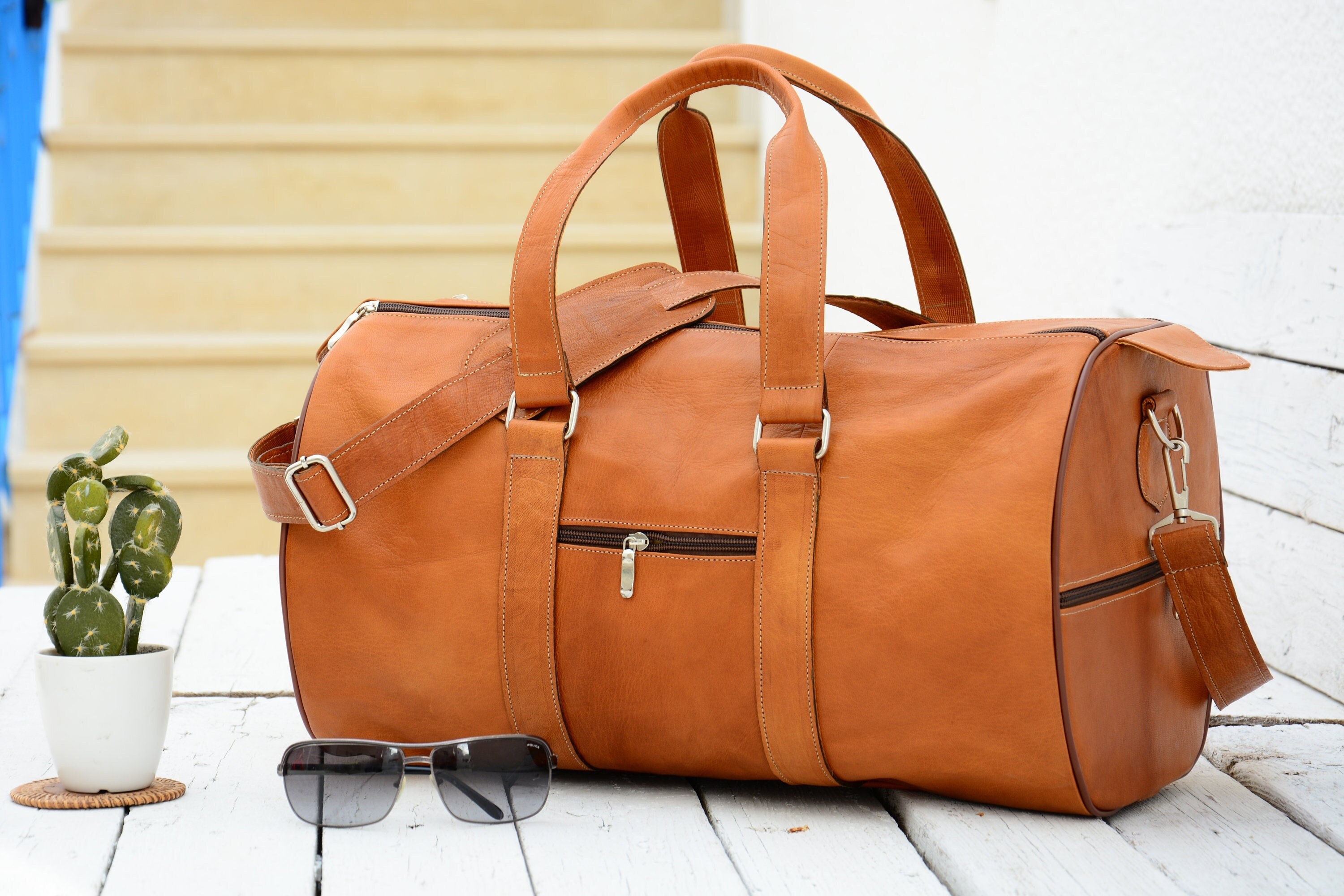 Londo Yucca Top Grain Leather Duffel Bags, Camel / 45L