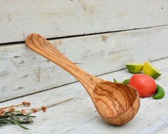 Olive Wood Ladle, Rustic Kitchen Utensil, Durable Tunisian Olivewood