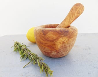 Handmade Olive Wood Mortar and Pestle: Rustic Herb Grinder