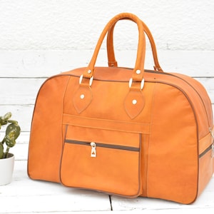 Camel Leder Reisetasche für Männer & Frauen / Weekender Overnight Duffel Gepäck Leder Handtasche, Urlaubsgeschenk, Weihnachtsgeschenk