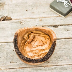 Olive Wooden Rustic Kitchen Table Rounded Bowl, Rustic Wedding Table Decor Gift / Natural Wood Bark Bowl image 5