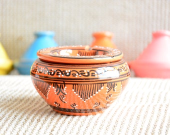 Aschenbecher aus Ton mit Berber Design in Orange, Arabesque Design marokkanische Keramik Aschenbecher, Geschenke unter 20