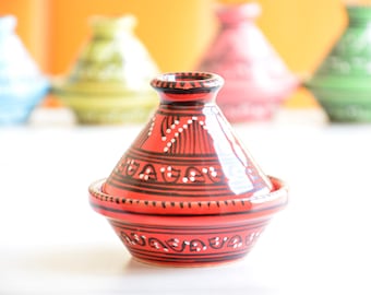 Hand-Painted Moroccan Ceramic Tagine – Terracotta Spice Holder, Multicolor Kitchenware