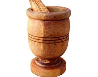 Hand Carved Olive Wood Mortar and Pestle: Rustic Kitchen Decor (3.7 inch)