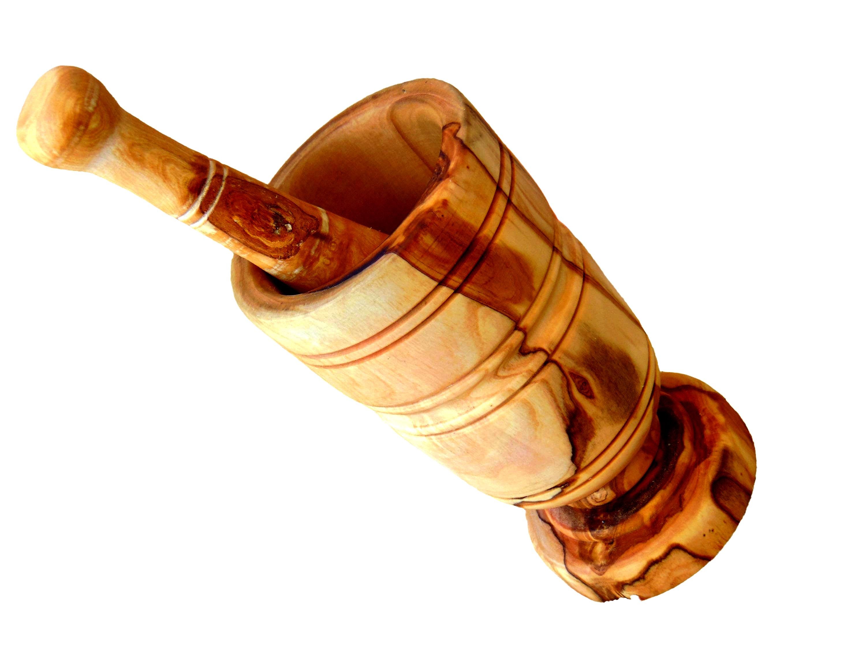 Hand Carved Olive Wood Mortar and Pestle Set: Rustic Kitchen Decor (3.4 inches)