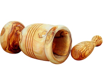 Hand Carved Olive Wood Mortar and Pestle: Rustic Herb Grinder, 6-inch