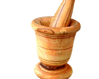 Handmade Olive Wood Mortar and Pestle: Rustic Herb Grinder (4 inch)