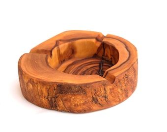 Handmade Olive Wood Ashtray, Rustic Branch Natural Grain (4.7 Inch Diameter)
