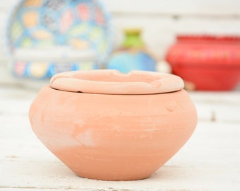 Terracotta Ashtray: Moroccan Design Clay Decor, Hand-Turned in Tunisia