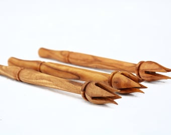 Wooden Olive Picks Forks Set, Olives Picking Forks from Olive Wood