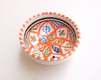Hand-painted Orange Ceramic Bowl - Small Berber Design Pottery - Colorful Tapas & Snack Bowl - Artisan Jewelry Dish - Moroccan Style Gift