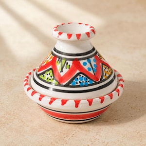 Mini Moroccan Ceramic Tagine | Handmade Spice Cellar | Hand Painted Salt Pot | Tiny Jewelry Dish | Mediterranean Kitchen Decor