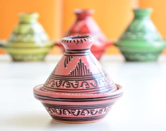 Hand-Painted Terracotta Tagine Spice Holder, Moroccan Style (3.5 Inch Diameter)