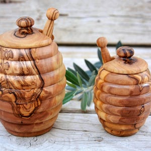Honingpot in bijenkorfvorm, honingpot, houten houder voor honinghouder, huwelijkscadeau, kerstcadeau