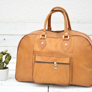Hellbraune Leder Reisetasche für Männer & Frauen / Weekender Overnight Duffel Gepäck Leder Handtasche, Urlaubsgeschenk, Weihnachtsgeschenk