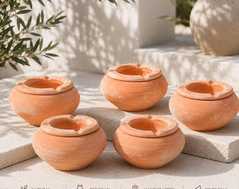 Conjunto de cinzeiros de terracota, feitos à mão em argila com tampa removível (pequeno/médio/grande)