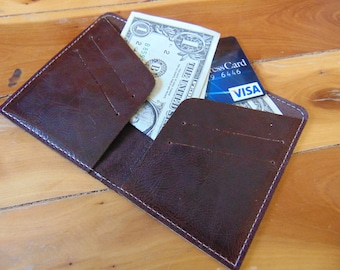 Cartera de cuero, cartera de piel de vaca marrón para hombre, cartera delgada de cuero con bolsillo frontal, tarjetero, cartera de viaje con múltiples tarjetas