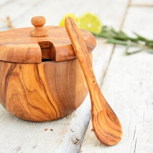 olive wood rustic kitchen storage box salt pepper keeper shakers