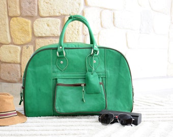 Green Leather Travel Bag for Women / Bridesmaid Gift Bag / Weekender Overnight Duffel Luggage Leather Handbag