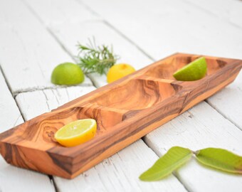 Plat rustique en bois sculpté à la main assiette bol 13 x 3,5 x 1 po./plateau exotique à trois compartiments pour portion/plateau rustique à trois compartiments/décor de cuisine rustique