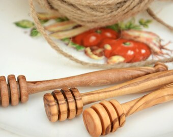 Mestolo per miele in legno d'ulivo: venature naturali, realizzato a mano (10 cm)