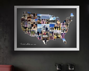 USA Photo Collage - Travel Pictures Map Shape - Photo Paper Print