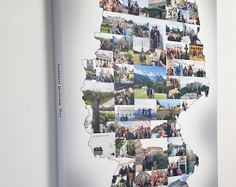 May include: A canvas print featuring a collage of photos in the shape of Germany. The photos depict various travel scenes. The text "Stuttgart Germany Tour" is on the side, and "Europe 2017-2020" is at the bottom.