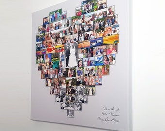 Collage Leinwand Herzform Druck - bis zu 150 Fotos - Premium Hand Made in UK