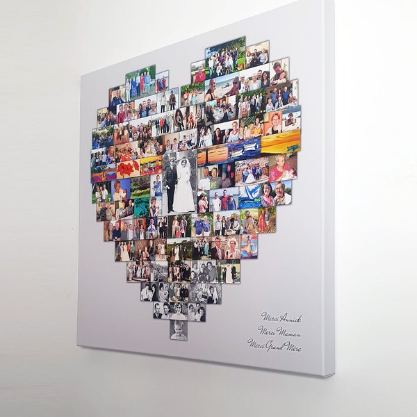 Collage Leinwand Herzform Druck - bis zu 150 Fotos - Premium Hand Made in UK