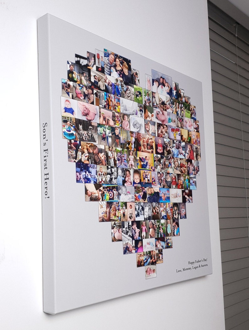 Heart Shaped Collage Canvas Father to Son Print Personalised with Text