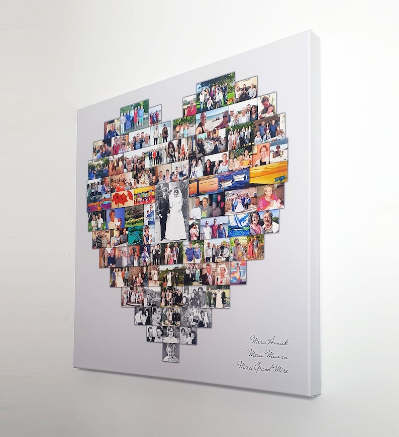 Collage Canvas Heart Shape Print up to 150 Photos Premium Hand Made in UK image 1