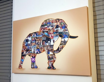 Elefant Form Fotocollage auf Leinwand: Personalisierte Fotokunst