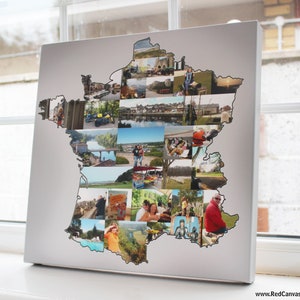 Frankreich Map Collage oder jede beliebige Map oder Form-Fotocollage - Erstaunliche Premium-Fotocollage auf Leinwand