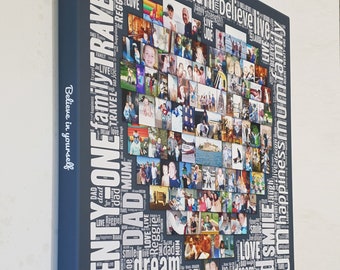 Wort Herz-Foto-Collage auf Leinwand - SUPER! Personalisiert mit Worten Geburtstagsgeschenk Her Him Junge Mädchen Mama Papa