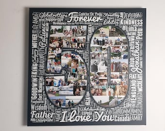 50th Birthday Gift Collage  - Word Art Text Photo Collage - Personalised with words Birthday Gift