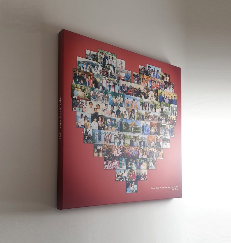 Red Heart Shaped Collage Canvas Print with Text