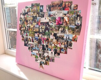 Heart Photo Collage Canvas Personalised Heart Shape Print - 20x20 Inches 65 Photos - Premium Hand Made in UK