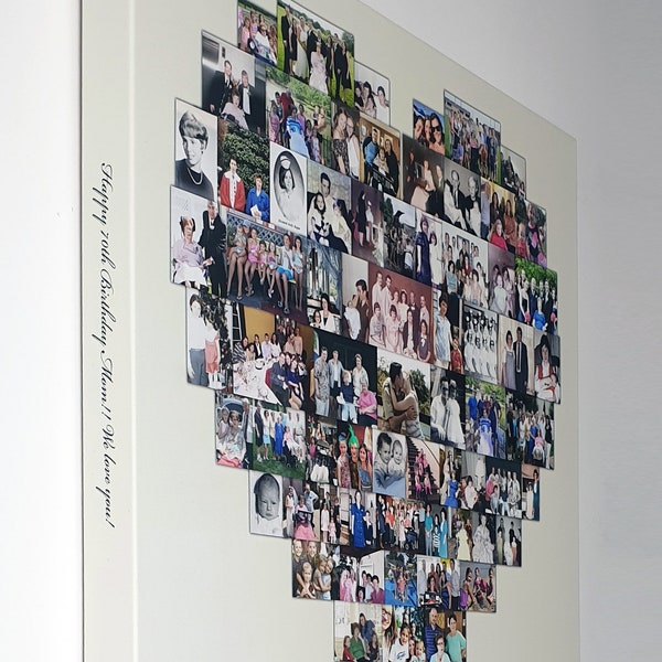 Love Heart Collage Canvas Print - Heart Shape - up to 150 Photos - Premium Hand Made in UK